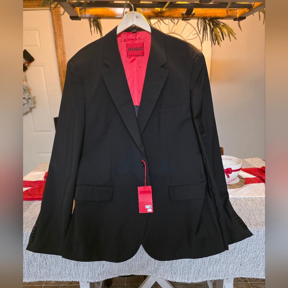HUGO Classic Black Men's Blazer with Red Lining